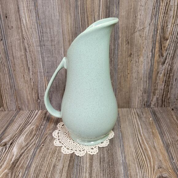 Vintage Pottery Pitcher, Sage Green Speckled Brown, Brush 932 USA - Picture 2 of 5